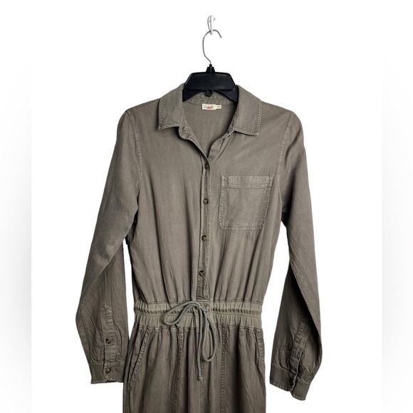 FAHERTY Arlie Day Jumpsuit in Surplus Green Gray Tencel Linen Blend XS - Picture 7 of 9